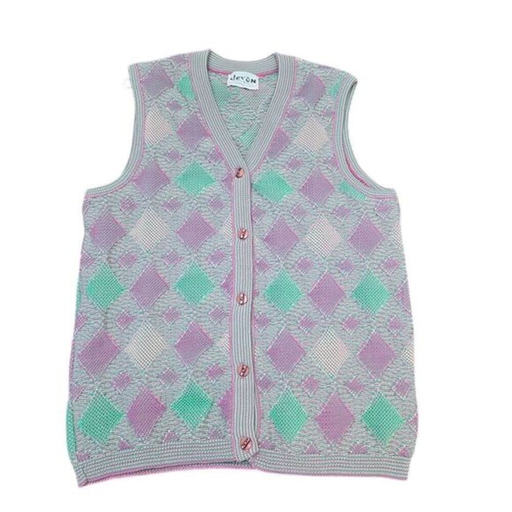 Devon VTG‎ Argyle Vest Button Up Sleeveless Sweater READ DESCRIPTION